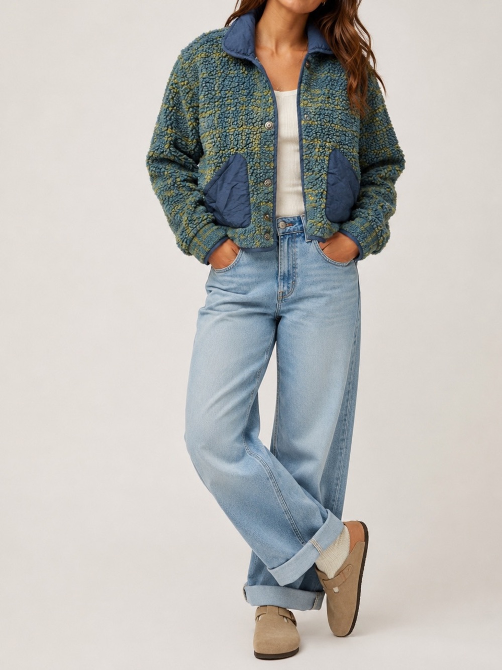 Toad & Co Sespe Sherpa Fleece Jacket Medium Blue Green